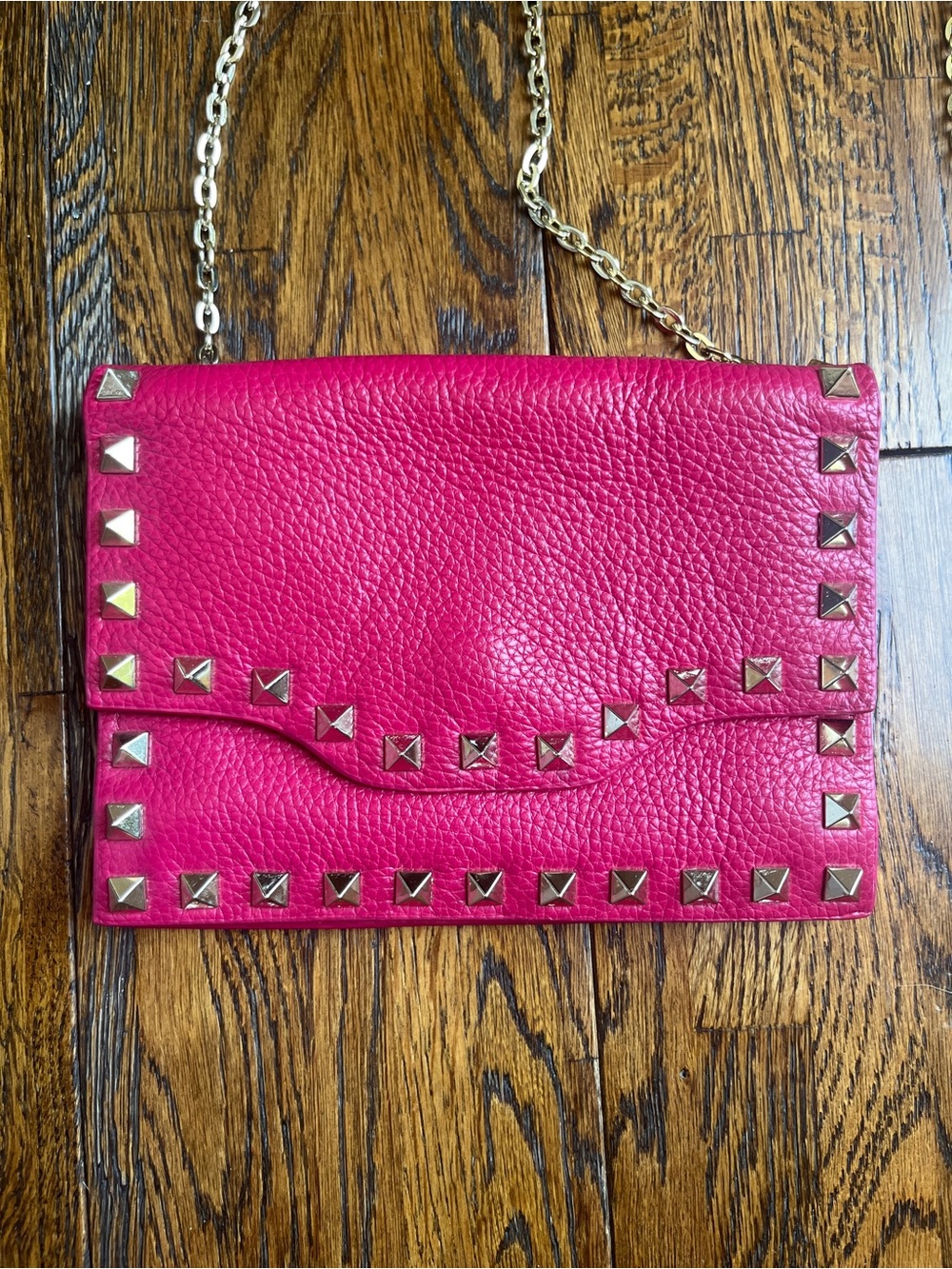 Pink Stud-Trim Red Leather Crossbody Wallet - Designer Style
